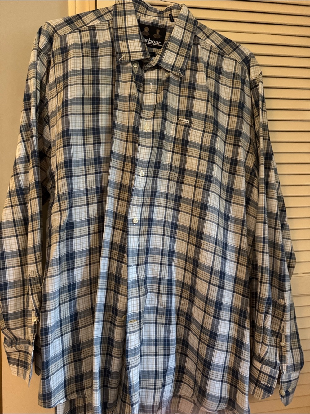 Barbour Men's Navy and White Plaid Button-Down Shirt